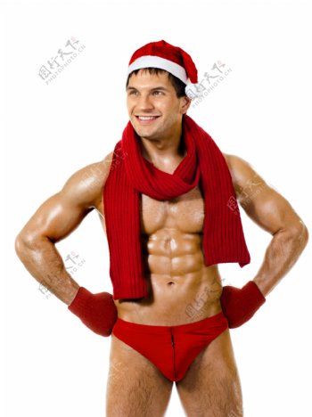 穿红内裤戴圣诞帽子的外国男人图片
