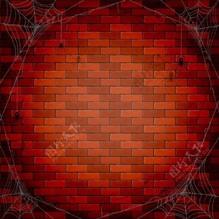 红色砖墙和蜘蛛网图片