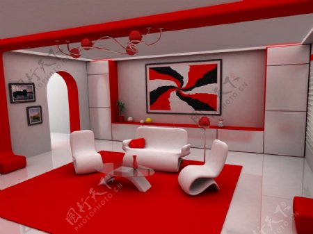 时尚红色客厅装饰图片