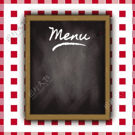 空白黑板菜单和红格子桌布设计矢量素材