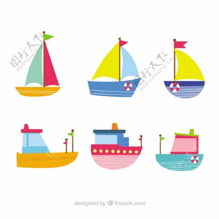 可爱的不同颜色的帆船图标