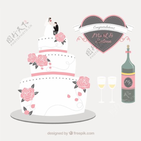 结婚蛋糕和香槟