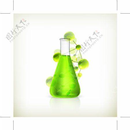 化学器皿里面的绿色溶液