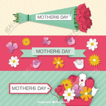 为母亲节献上花束和鲜花的可爱横幅