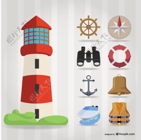 灯塔钟和舵的航行元件