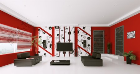 个性红色时尚客厅图片