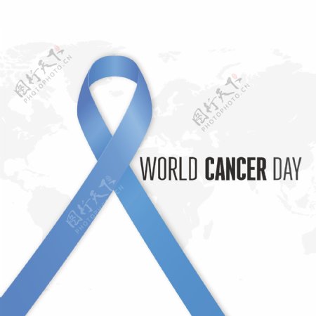 背景蓝色大丝带世界癌症日