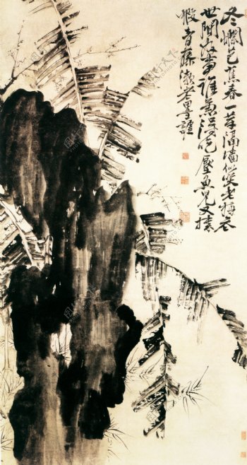 蕉石图花鸟画中国古画0275