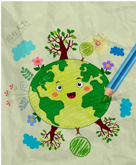 手绘地球绿色环保儿童插画
