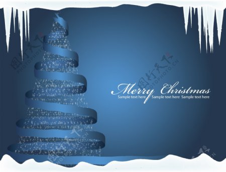 蓝色螺旋丝带圣诞树背景