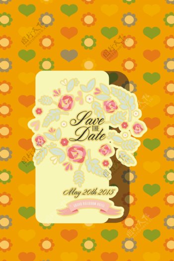 爱心花朵背景与婚礼花朵贺卡模板下载