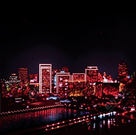 夜晚的城市霓虹灯设计矢量图01