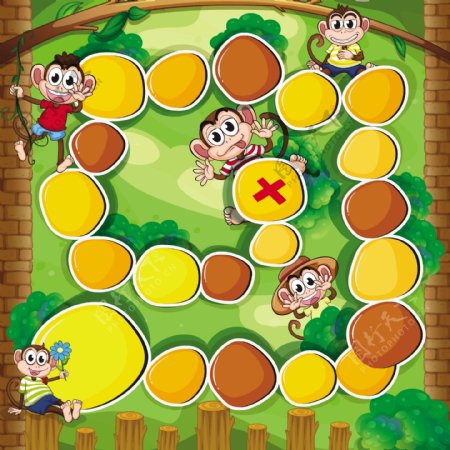 猴子森林插图游戏模板