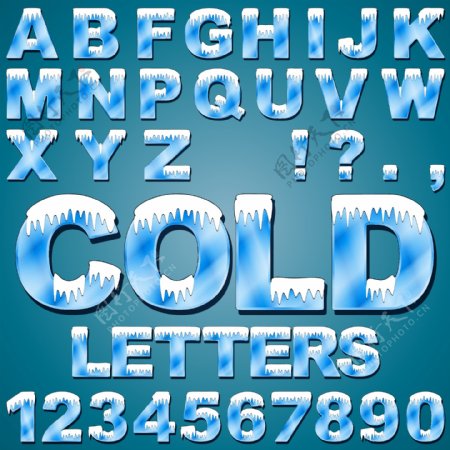 40个冰冻字母与数字矢量素材