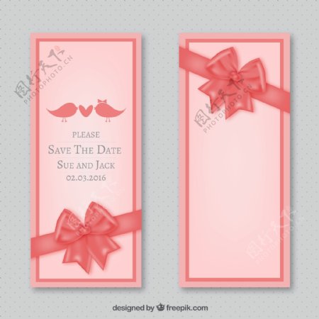 粉色蝴蝶结装饰婚礼卡图片