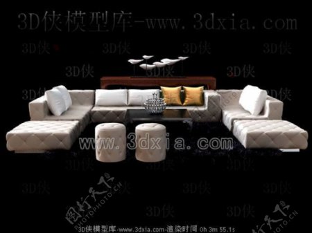 米色的简单和舒适的沙发组合