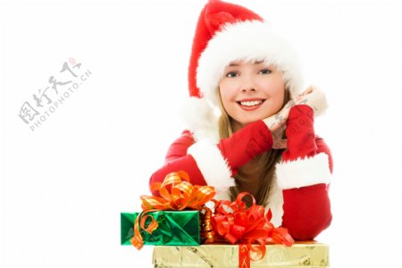 圣诞节女孩与礼物图片