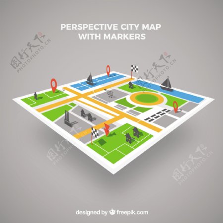 有标注图标的城市地图矢量素材