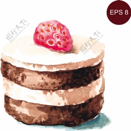 水彩手绘草莓巧克力蛋糕