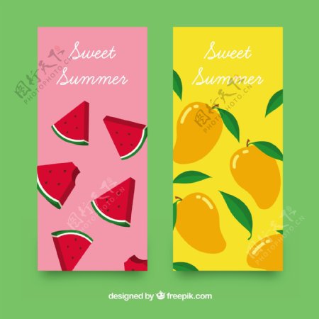 彩色夏季水果装饰图案横幅