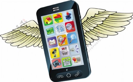手机与翅膀素材