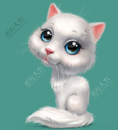 可爱白色猫咪插画