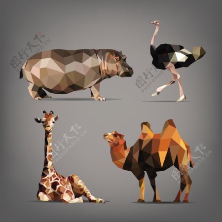 立体折纸动物矢量素材图片