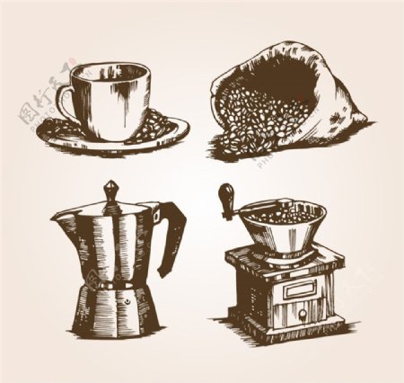 4款复古咖啡元素矢量素材