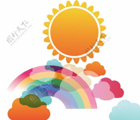 太阳彩虹云朵矢量素材图片