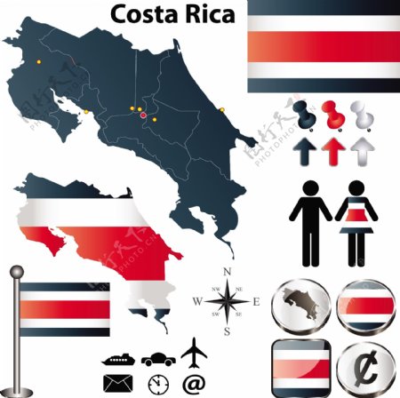 哥斯达黎加地图国旗