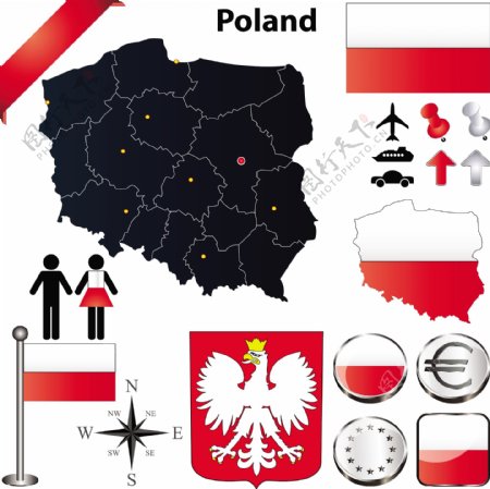 波兰地图国旗