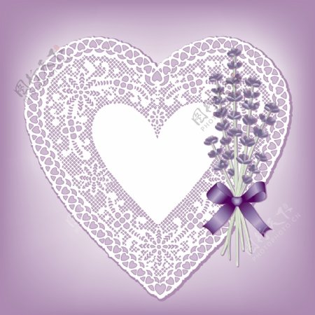 花边心卡与紫色的花向量