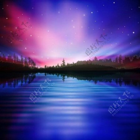 炫彩湖边夜景