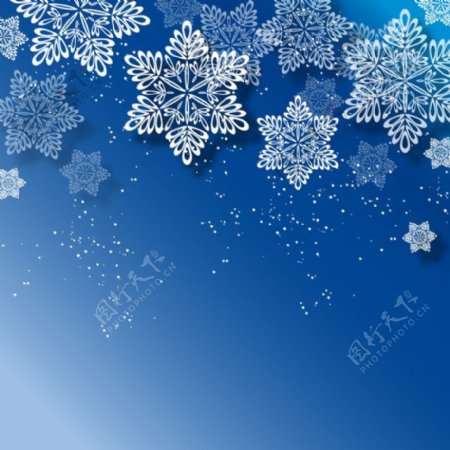 蓝色圣诞背景与白色雪花