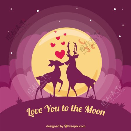 浪漫的鹿背景与浪漫的讯息