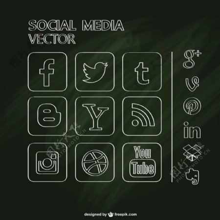 黑板的社交媒体图标集