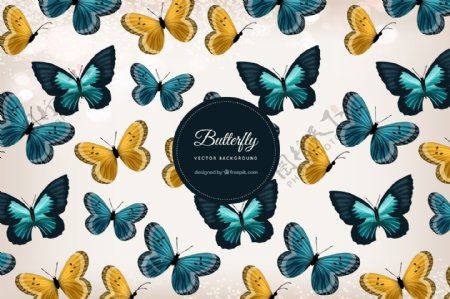 蓝色和棕色蝴蝶的装饰背景