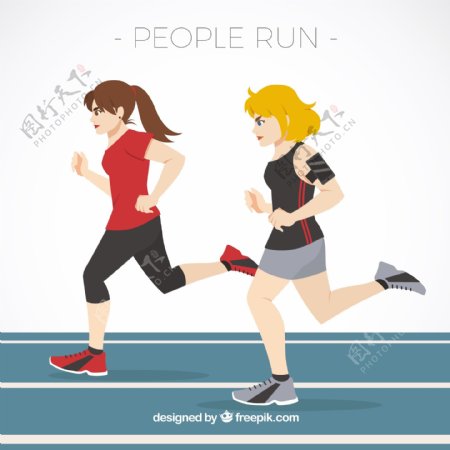 两名女子在公路上跑步背景