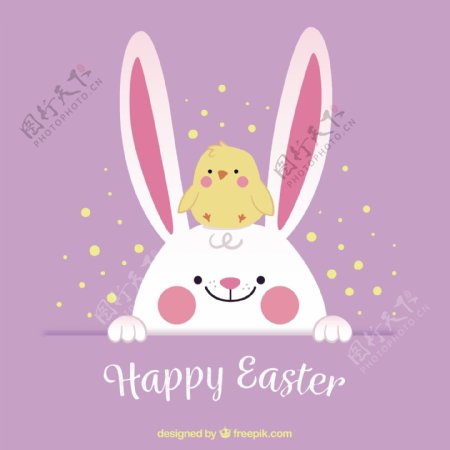 可爱的复活节背景与小鸡和兔子