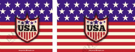 平面背景与美国国旗和徽章
