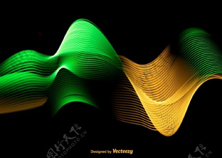 丰富多彩的绿色和黄色的波矢量抽象