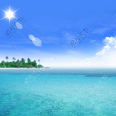 蓝天白云海岛阳光背景