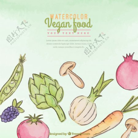 手工绘制健康食品的背景与配料