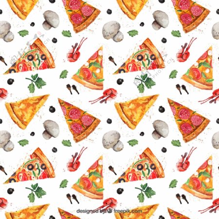 三角披萨和蘑菇无缝背景图片