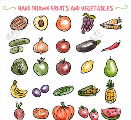 25款手绘水果和蔬菜矢量素材