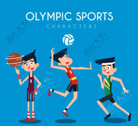 3款卡通奥运会男运动员矢量素材
