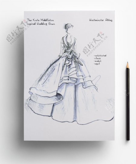 百褶裙服装设计婚纱设计手稿图