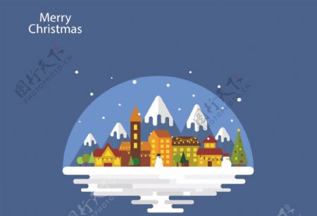 圣诞小镇雪景平安夜海报背景素材