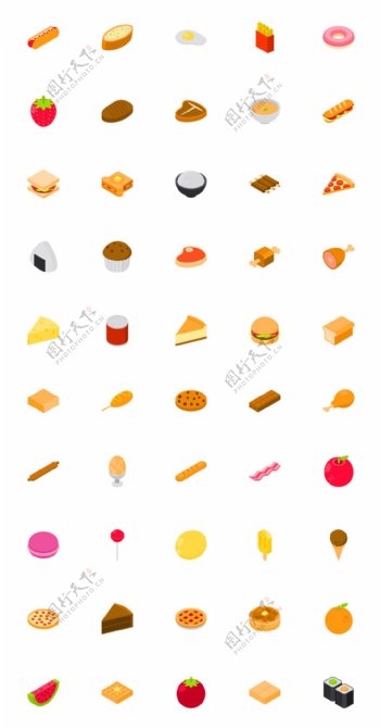 50枚食物轴测图标sketch素材