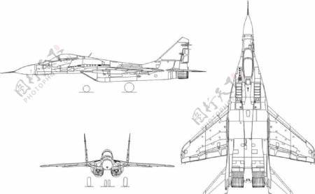 俄制三代战机米格29矢量三视图